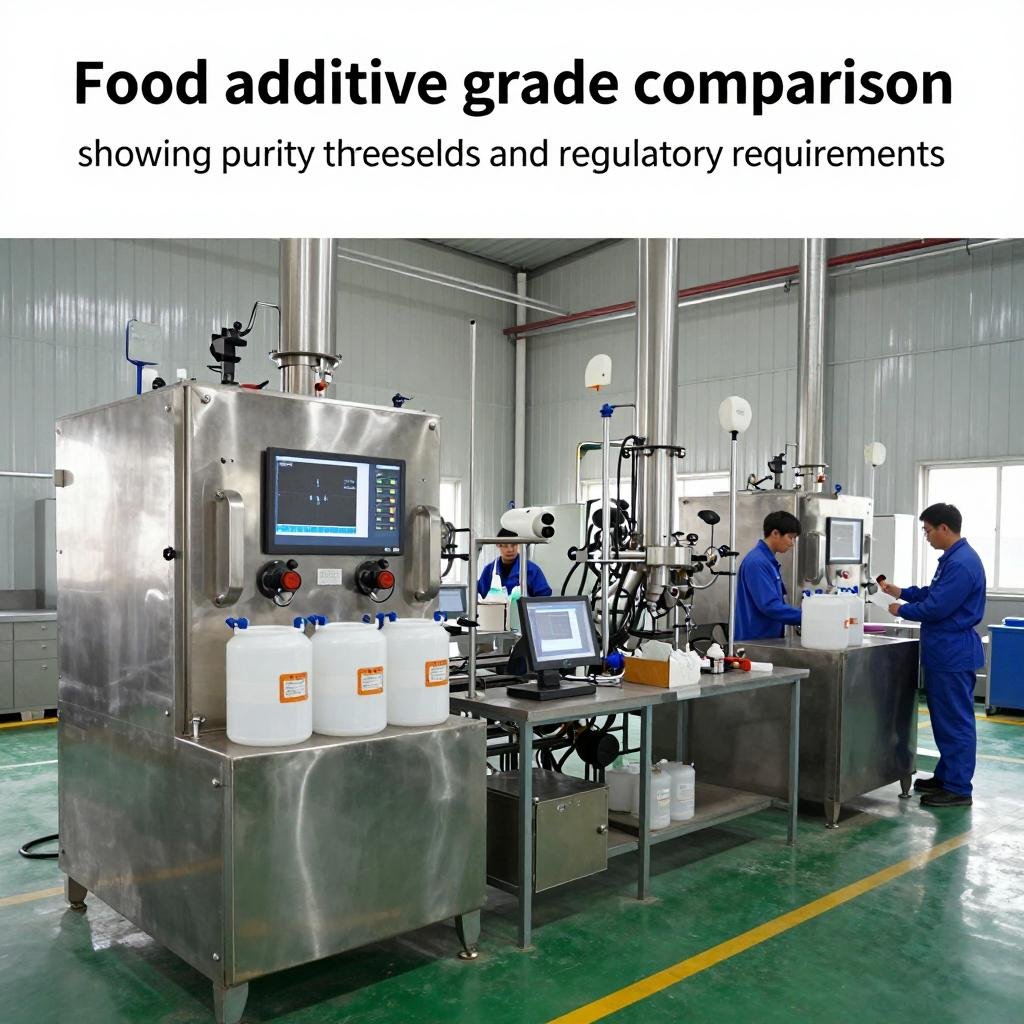 Food additive grade comparison showing purity thresholds and regulatory requirements