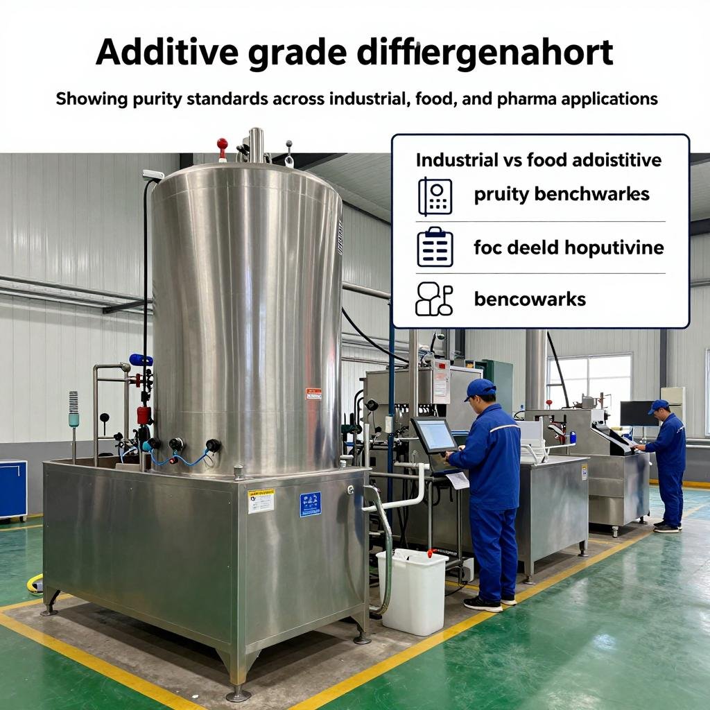 Additive grade differentiation chart showing purity standards across industrial, food, and pharma applications